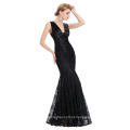 Starzz 2016 New Sleeveless V neck V Back Elegant Black Lace Long Mermaid Evening Dress ST000084-1